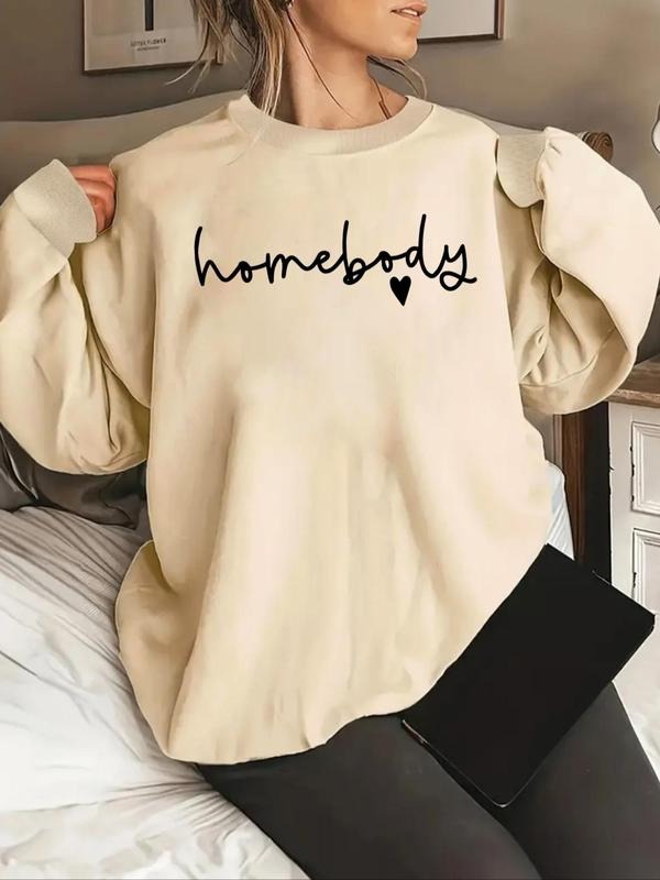 Women's Letter Print Drop Shoulder Sweatshirt, Casual Long Sleeve Round Neck Pullover for Fall & Winter, Women's Clothes...