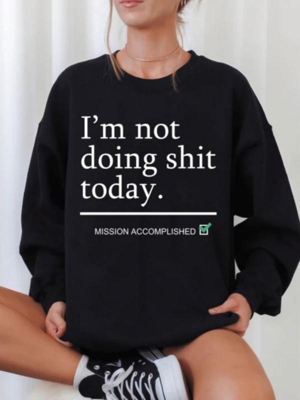 Women's Letter Print Drop Shoulder Sweatshirt, Casual Long Sleeve Round Neck Pullover for Fall & Winter, Women's Clothes...