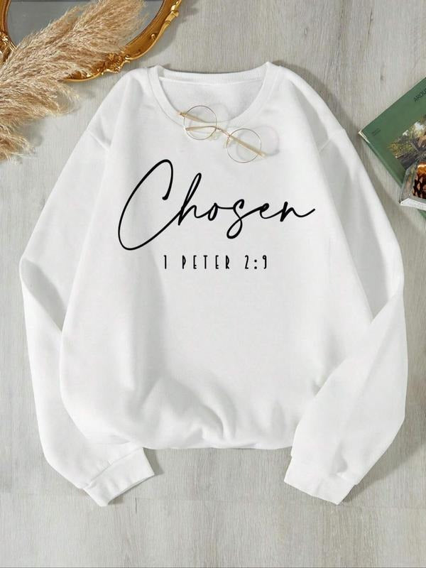 Women's Letter Print Drop Shoulder Sweatshirt, Casual Long Sleeve Round Neck Pullover for Fall & Winter, Women's Clothes...
