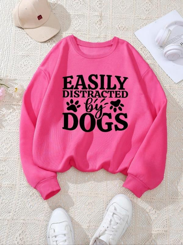 Women's Letter Print Drop Shoulder Sweatshirt, Casual Long Sleeve Round Neck Pullover for Fall & Winter, Women's Clothes...