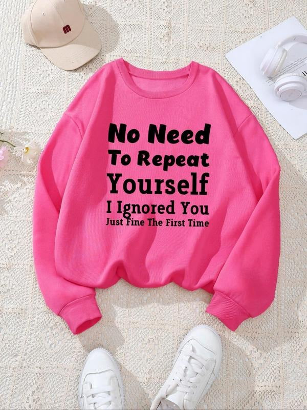 Women's Letter Print Drop Shoulder Sweatshirt, Casual Long Sleeve Round Neck Pullover for Fall & Winter, Women's Clothes...