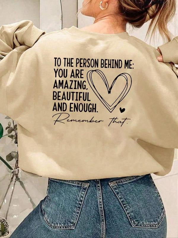 Letter Print Drop Shoulder Casual Long Sleeve Round Neck Fall & Winter Clothes Daily Wearstyle{N002}2 T-Shirts, Hoodie, Sweatshirt