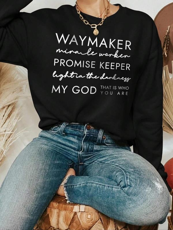 Women's Letter Print Drop Shoulder Sweatshirt, Casual Long Sleeve Round Neck Pullover for Fall & Winter, Women's Clothes...