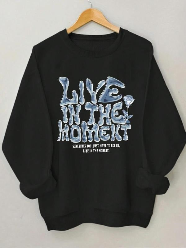 Women's Letter Print Drop Shoulder Sweatshirt, Casual Long Sleeve Round Neck Pullover for Spring & Fall, Ladies Clothes...