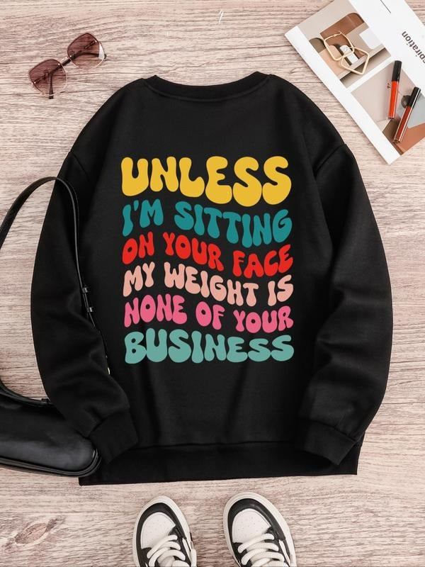 Women's Letter Print Drop Shoulder Sweatshirt, Casual Long Sleeve Round Neck Pullover for Spring & Fall, Ladies Clothes...