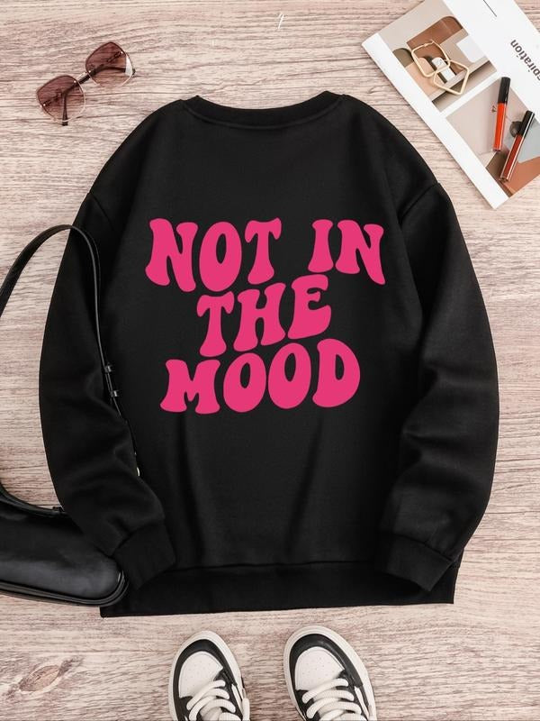 Women's Letter Print Drop Shoulder Sweatshirt, Casual Long Sleeve Round Neck Pullover for Spring & Fall, Ladies Clothes...