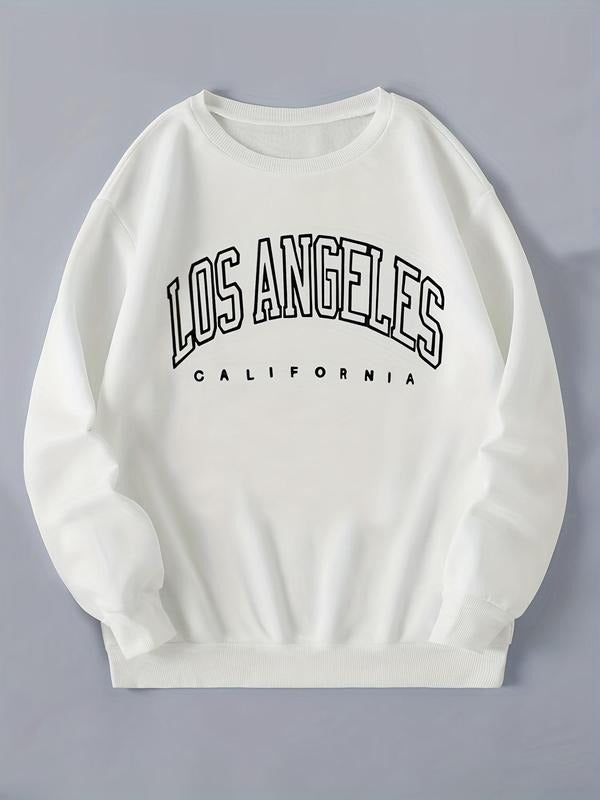 Women's Letter Print Drop Shoulder Sweatshirt, Casual Round Neck Long Sleeve Pullover For Spring & Fall, Women's Clothes...