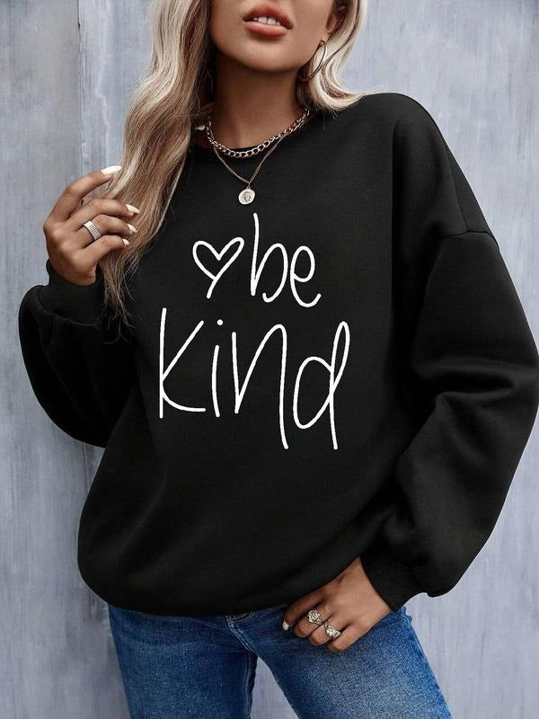 Women's Letter Print Drop Shoulder Sweatshirt, Fashion Casual Crew Neck Long Sleeve Pullover for Daily Outdoor Wear,...