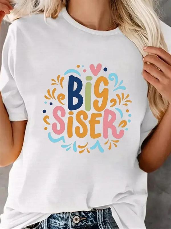 Women's Letter Print Drop Shoulder Tee, Casual Half Sleeve Round Neck T-Shirt for Summer, Women's Top for Daily Wear...