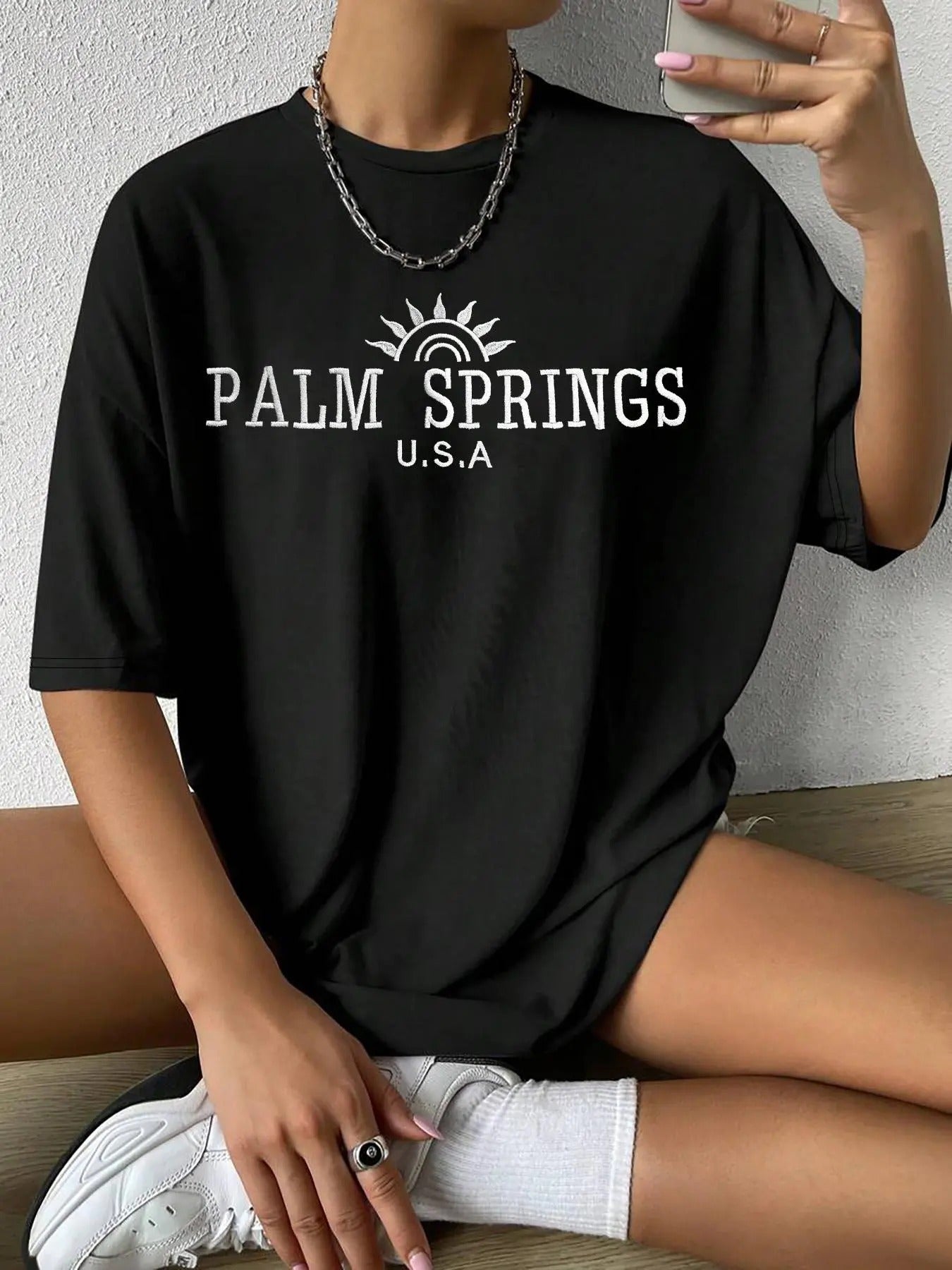 Women's Letter Print Drop Shoulder Tee, Casual Half Sleeve Round Neck T-shirt for All Seasons, Women's Top for Daily Wear...