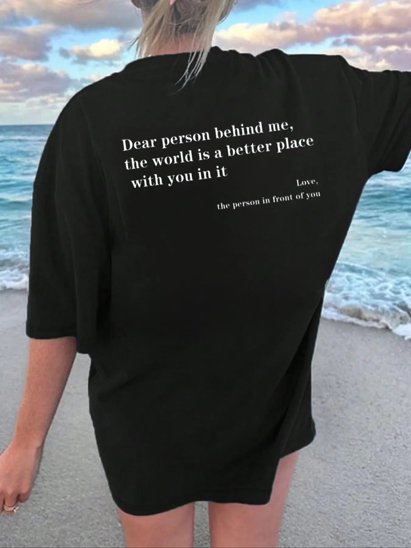 Women's Letter Print Drop Shoulder Tee, Casual Half Sleeve Round Neck T-shirt for Summer, Women's Top for Daily...