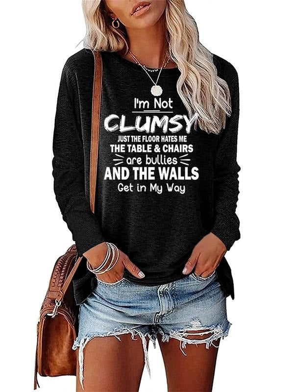 Women's Letter Print Drop Shoulder Tee, Casual Long Sleeve Round Neck T-Shirt for Spring & Fall, Women's Clothing for...
