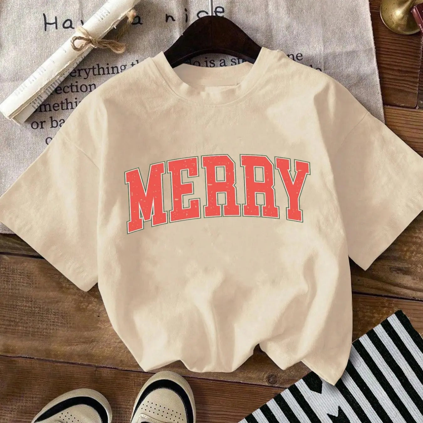 Women's Letter Print Drop Shoulder Tee, Casual Short Sleeve Round Neck T-shirt for Daily Wear, Ladies Clothes for All...