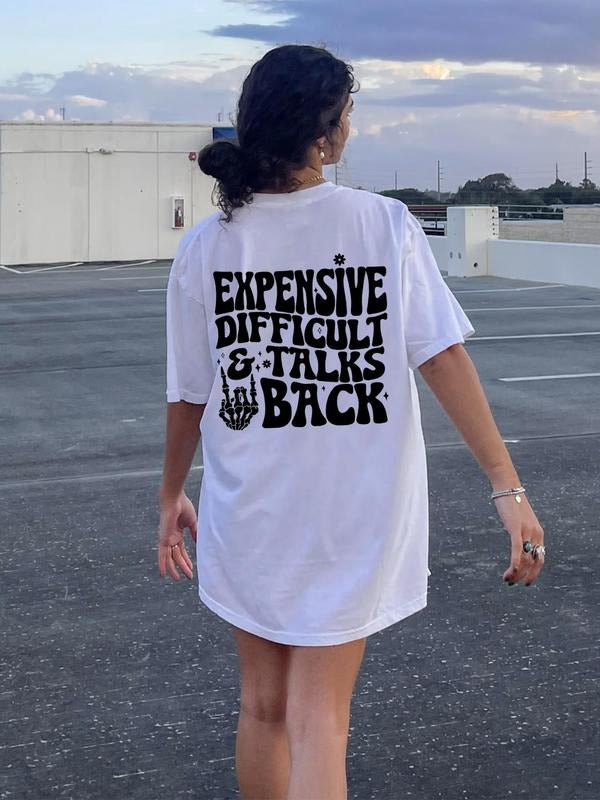 Letter Print Drop Shoulder Summer Clothes Vintage Casual Crew Neck Half Sleeve Daily Clothes Summer T-Shirts, Hoodie, Sweatshirt