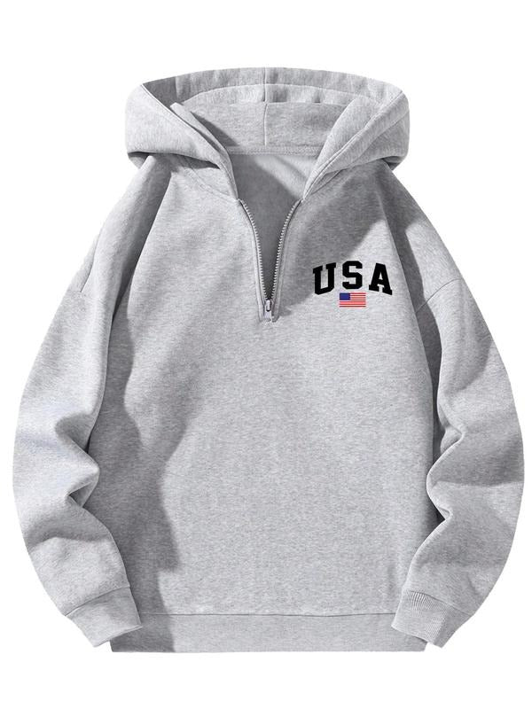 Women's Letter Print Drop Shoulder Zip Up Hoodie, Fashion Casual Long Sleeve Hooded Sweatshirt for Daily Holiday Outdoor...