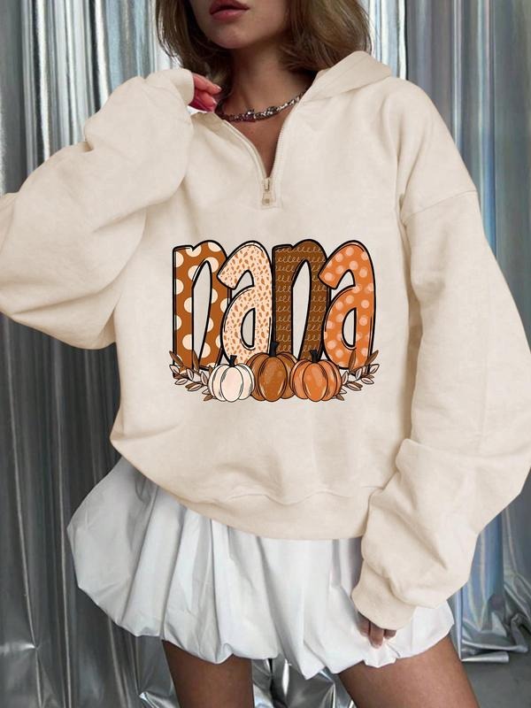 Women's Letter Print Drop Shoulder Zip Up Hoodie, Fashion Casual Long Sleeve Hooded Sweatshirt for Daily Holiday Outdoor...