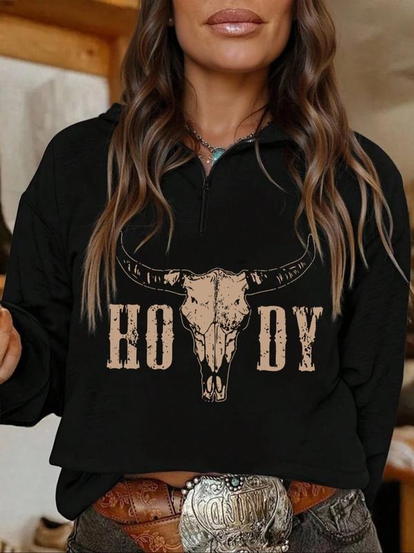 Women's Letter Print Half-Zip Hoodie, Casual Fashion Pullover Sweatshirt, Comfortable & Stylish, Easy to Pair, Must-Have...