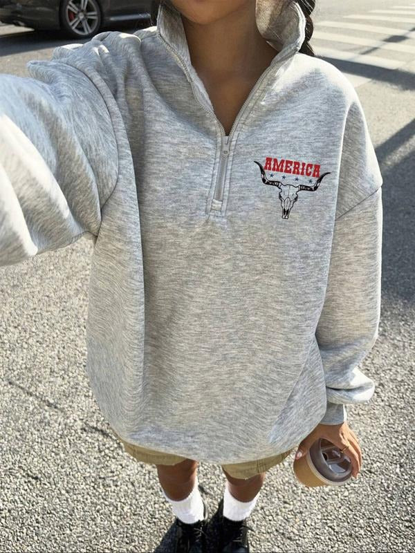 Women's Letter Print Half-Zip Hoodie, Casual Fashion Pullover Sweatshirt, Comfortable & Stylish, Easy to Pair, Must-Have...