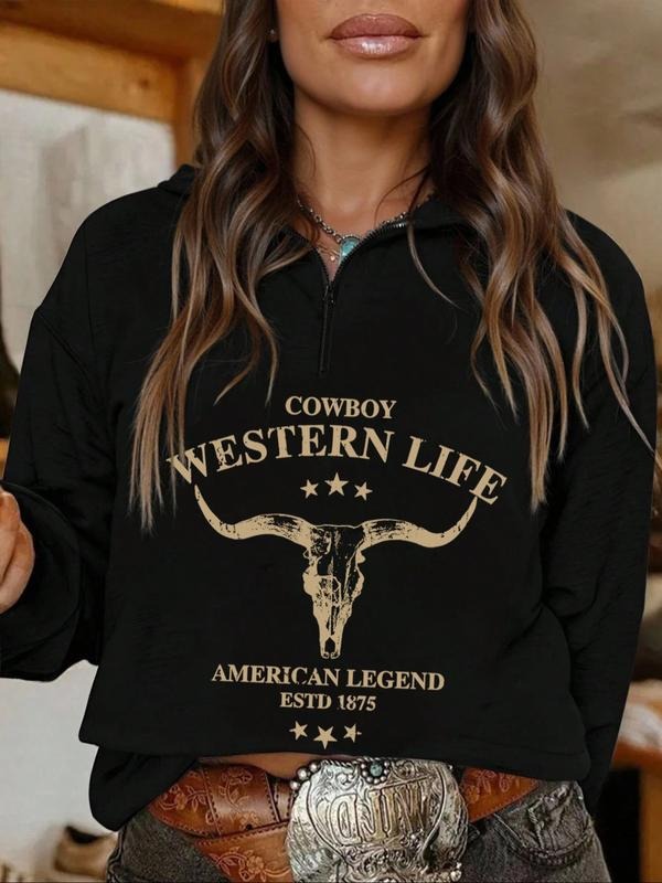 Women's Letter Print Half-Zip Hoodie, Casual Fashion Pullover Sweatshirt, Comfortable & Stylish, Easy to Pair, Must-Have...