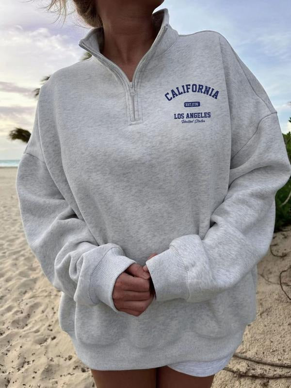 Women's Letter Print Half-Zip Hoodie, Casual Fashion Pullover Sweatshirt, Comfortable & Stylish, Easy to Pair, Must-Have...