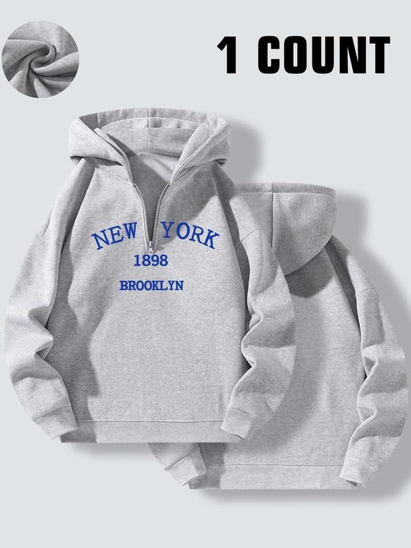 Women's Letter Print Half Zip Hoodie, Casual Long Sleeve Hooded Sweatshirt for Fall & Winter, Women's Clothes for Daily...