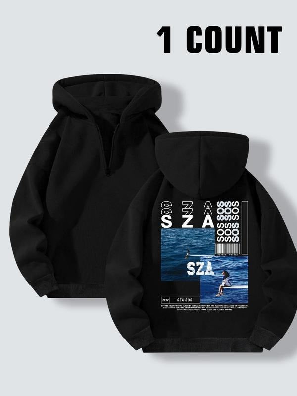 Women's Letter Print Half Zip Hoodie, Casual Long Sleeve Hooded Sweatshirt for Fall & Winter, Women's Clothes for Daily...