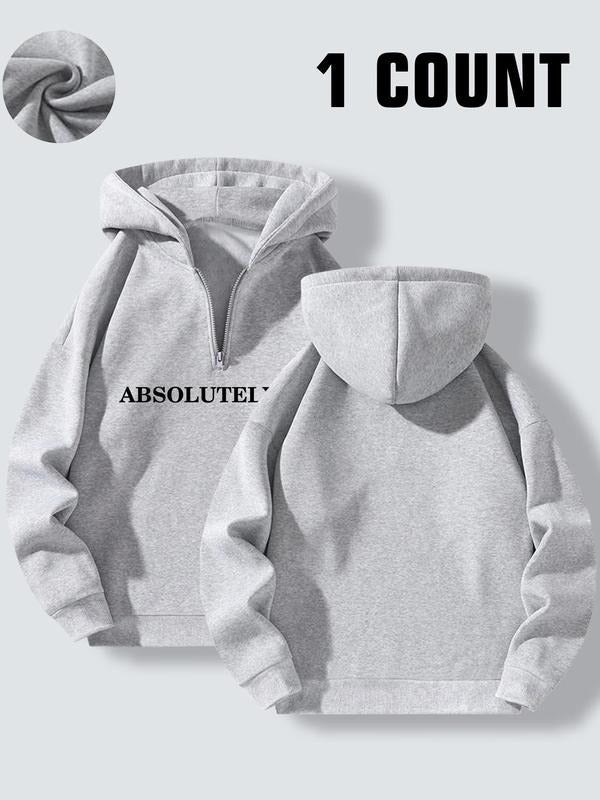 Women's Letter Print Half Zip Hoodie, Casual Long Sleeve Hooded Sweatshirt for Spring & Fall, Fashion Women's Top for...