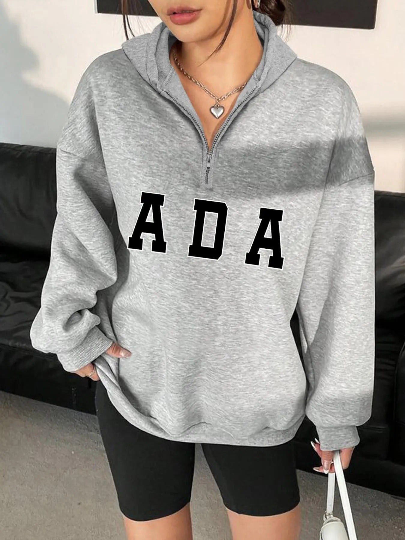 Women's Letter Print Half Zip Hoodie, Fashion Casual Drop Shoulder Hooded Sweatshirt for Daily Holiday Outdoor Wear,...