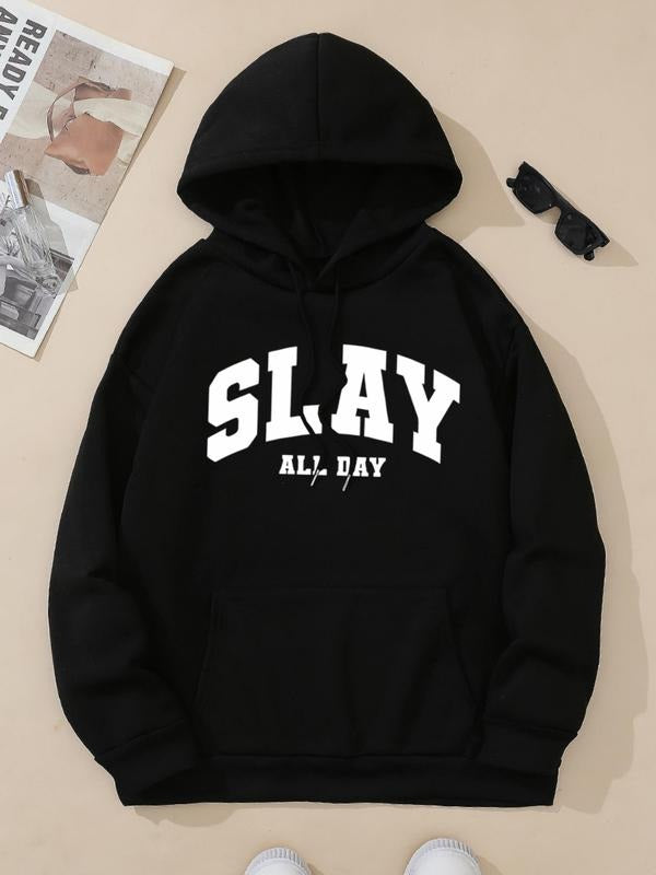 Women's Letter Print Hoodie, Casual Fashion Hooded Sweatshirt for Daily Holiday Outdoor Wear, Women Clothing for Fall &...