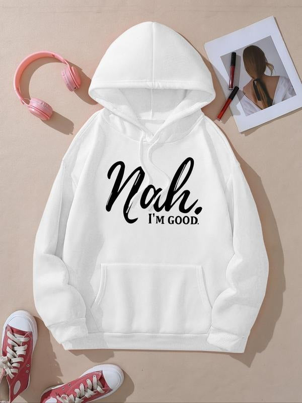 Women's Letter Print Hoodie, Casual Fashion Hooded Sweatshirt for Daily Holiday Outdoor Wear, Women Clothing for Fall &...