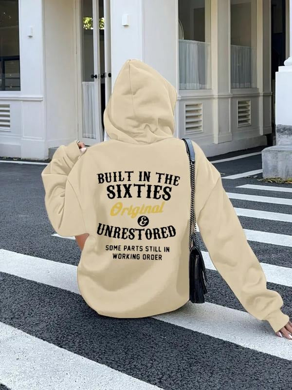 Women's Letter Print Hoodie, Casual Knit Long Sleeve Hooded Sweatshirt for Fall & Winter, Women's Clothes for Daily Wear,...