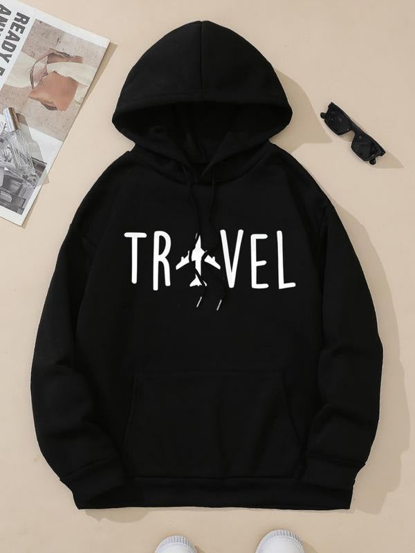 Women's Letter Print Hoodie, Casual Long Sleeve Hooded Sweatshirt for Fall & Winter, Comfortable Women's Clothes for...