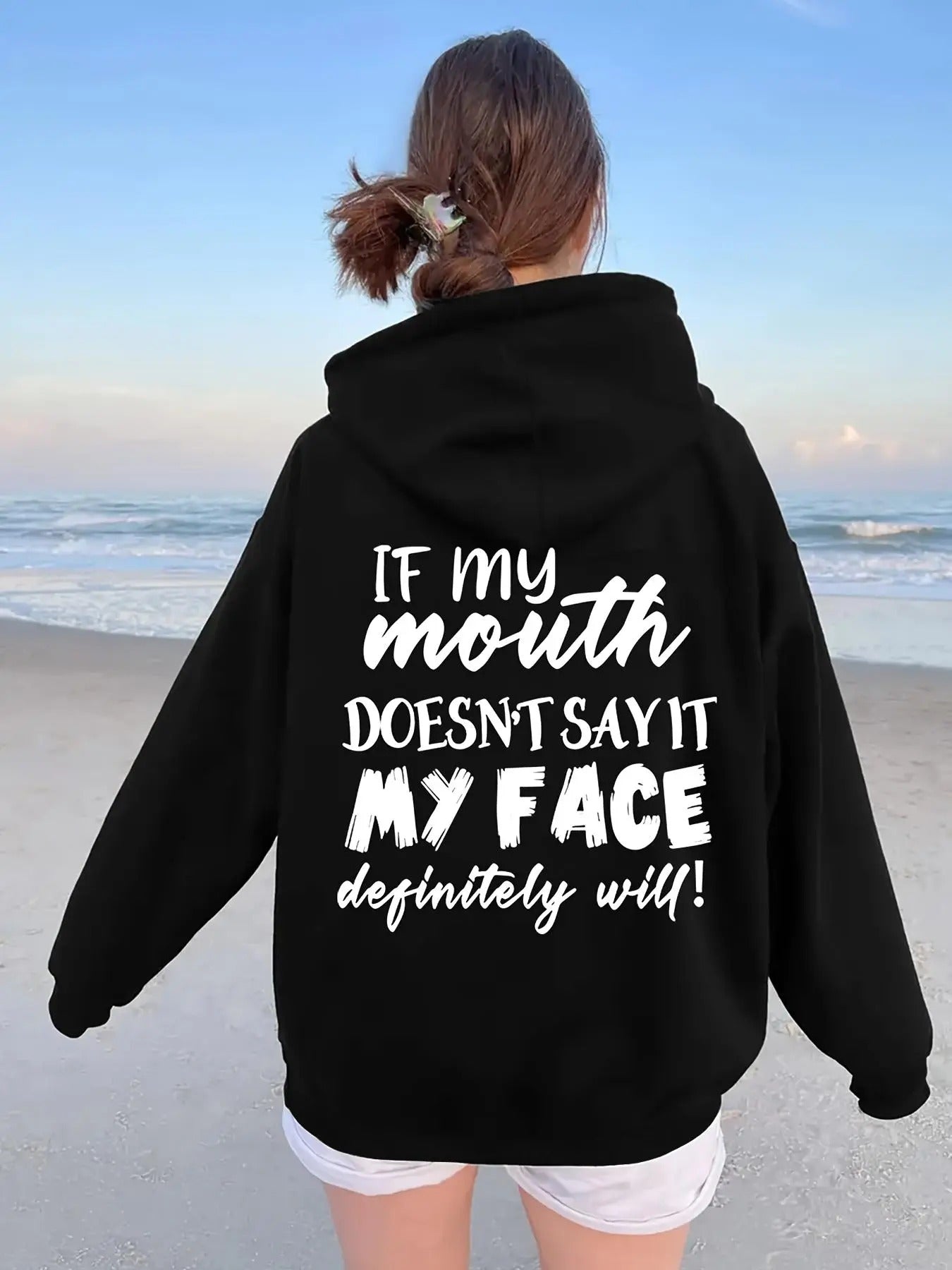 Women's Letter Print Hoodie, Casual Long Sleeve Hooded Sweatshirt for Fall & Winter, Fashion Ladies' Top for Daily Wear...