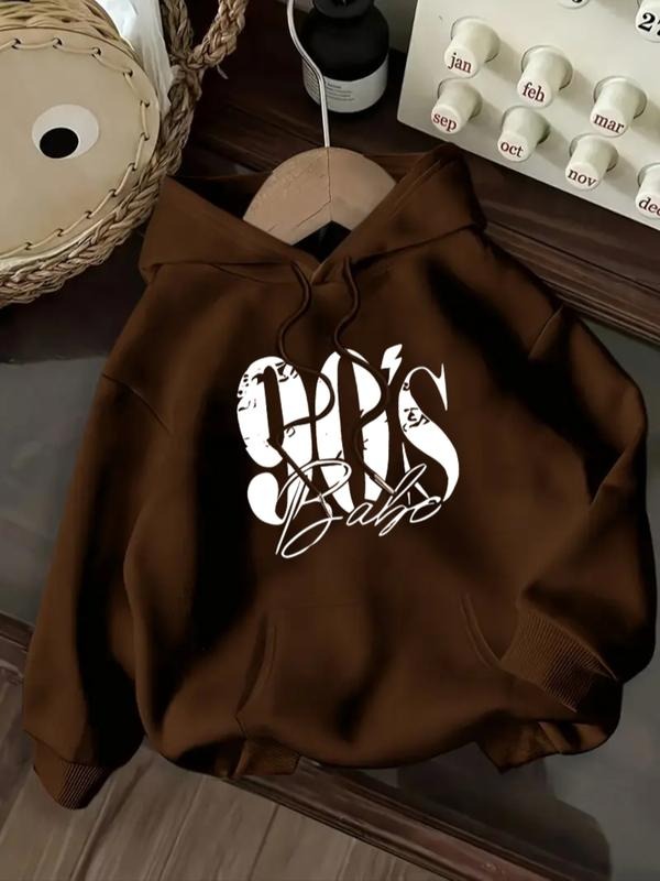 Women's Letter Print Hoodie, Casual Long Sleeve Hooded Sweatshirt for Fall & Winter, Women's Clothes for Daily Wear style...