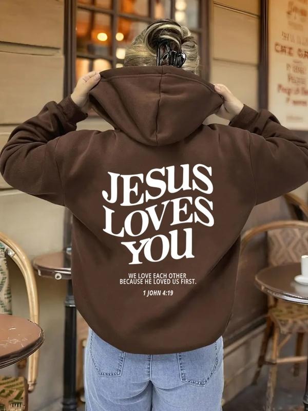 Women's Letter Print Hoodie, Casual Long Sleeve Hooded Sweatshirt for Fall & Winter, Women's Clothes for Daily Wear style...