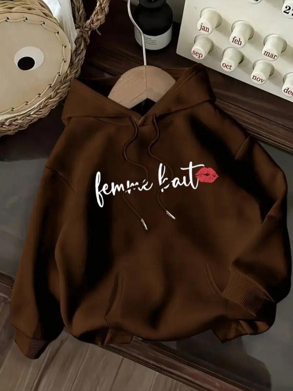 Women's Letter Print Hoodie, Casual Long Sleeve Hooded Sweatshirt for Fall & Winter, Women's Clothes for Daily Wear style...
