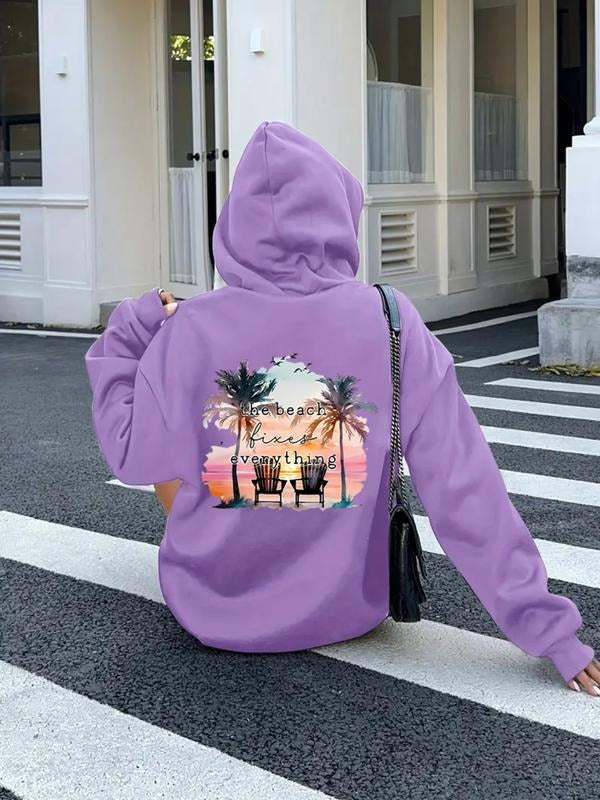 Women's Letter Print Hoodie, Casual Long Sleeve Hooded Sweatshirt for Fall & Winter, Women's Clothes for Daily Wear style...