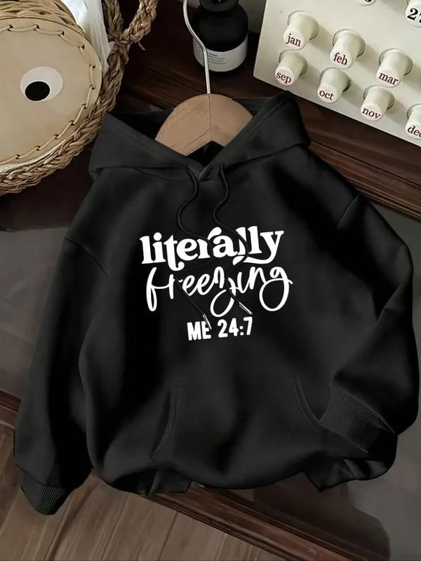 Women's Letter Print Hoodie, Casual Long Sleeve Hooded Sweatshirt for Fall & Winter, Women's Clothes for Daily Wear style...