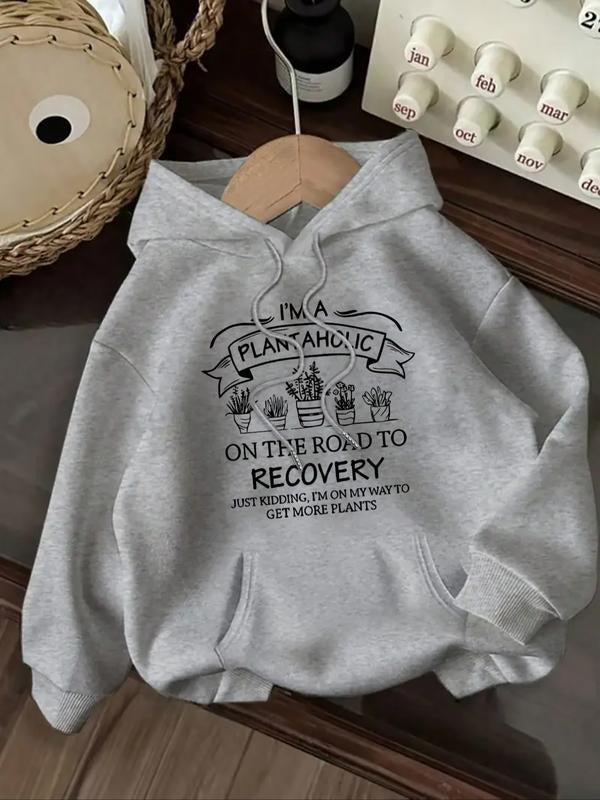 Women's Letter Print Hoodie, Casual Long Sleeve Hooded Sweatshirt for Fall & Winter, Women's Clothes for Daily Wear style...