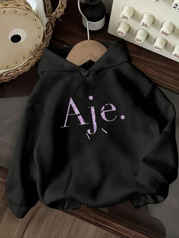 Women's Letter Print Hoodie, Casual Long Sleeve Hooded Sweatshirt for Fall & Winter, Women's Clothes for Daily Wear style...