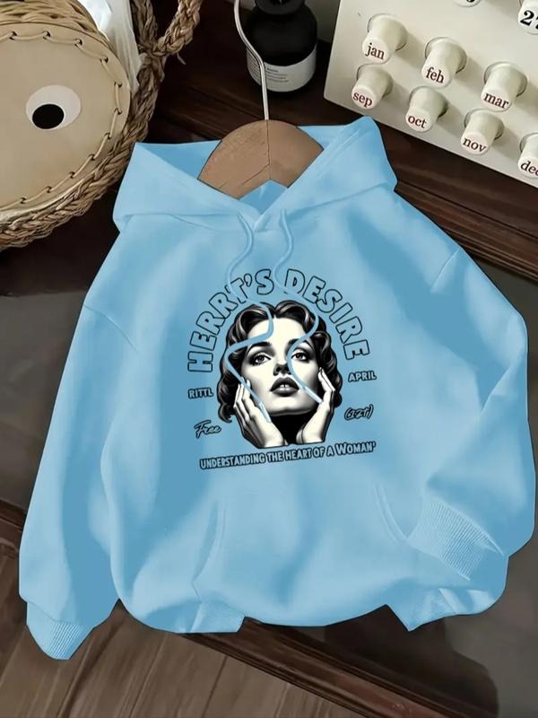 Women's Letter Print Hoodie, Casual Long Sleeve Hooded Sweatshirt for Fall & Winter, Women's Clothes for Daily Wear style...