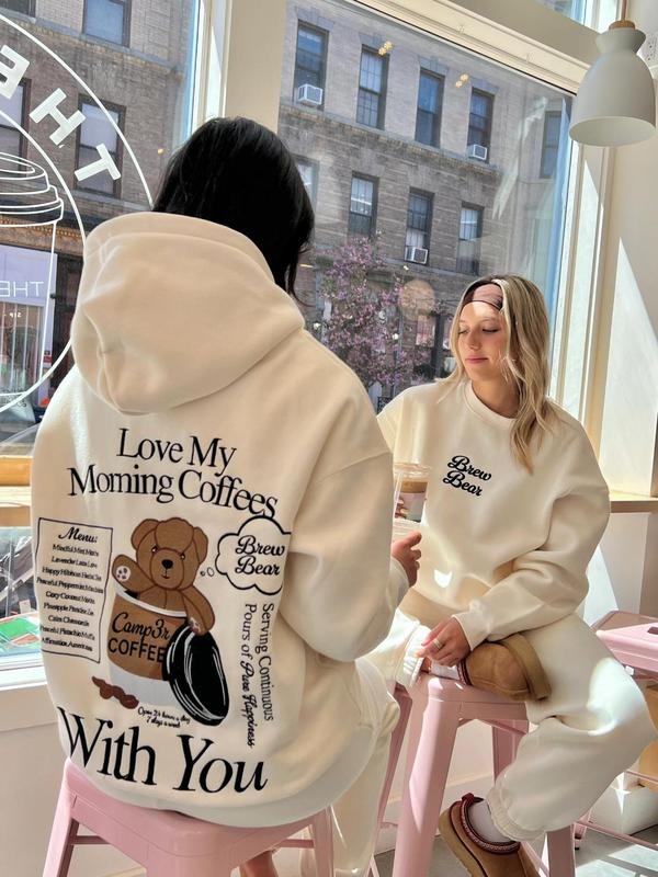 Women's Letter Print Hoodie, Casual Long Sleeve Hooded Sweatshirt with Drawstring, Women's Spring & Fall Clothes for...