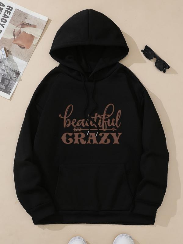 Women's Letter Print Hoodie, Fashion Casual Hooded Sweatshirt for Daily Holiday Outdoor Wear, Women Clothing for Fall &...