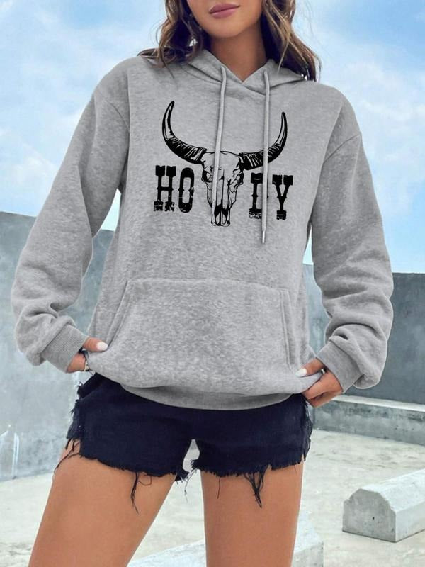 Women's Letter Print Hoodie, Fashion Drawstring Pocket Hooded Sweatshirt, Ladies Clothes for Daily Holiday Outdoor Wear...
