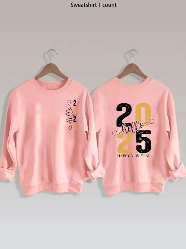 Women's Letter Print New Year Sweatshirt, Casual Long Sleeve Crew Neck Pullover for Spring, Ladies Clothes for Daily Wear...