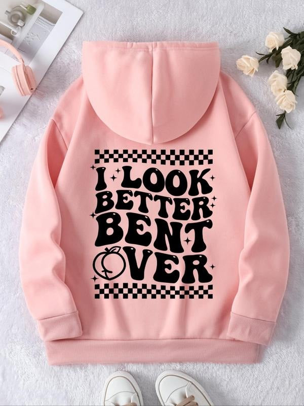 Women's Letter Print Pocket Drawstring Hoodie, Casual Comfort Fitted Longsleeves Pullover Tops Hooded Sweatshirt for Lady...