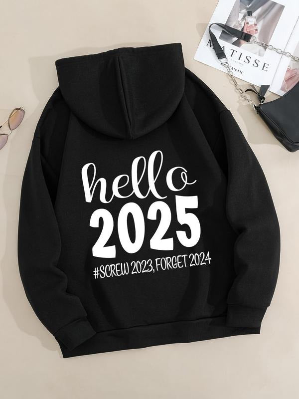 Women's Letter Print Pocket Hoodie, Casual Long Sleeve Hooded Sweatshirt for Fall & Winter, Women's Clothes for Daily...