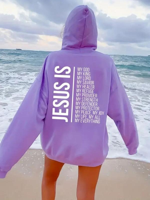 Women's Letter Print Pocket Hoodie, Casual Long Sleeve Hooded Sweatshirt for Fall & Winter, Women's Clothes for Daily...
