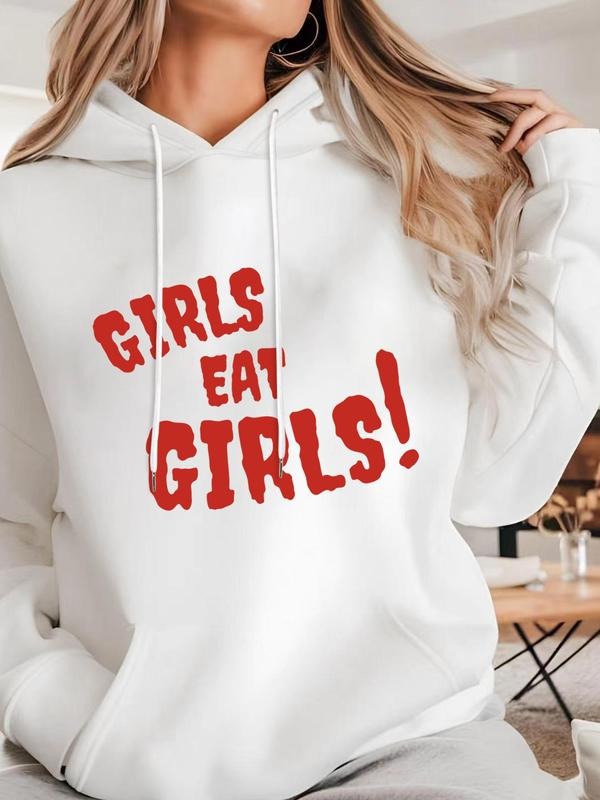 Women's Letter Print Pocket Hoodie, Casual Long Sleeve Hooded Sweatshirt for Spring & Fall, Fashion Ladies' Top for Daily...