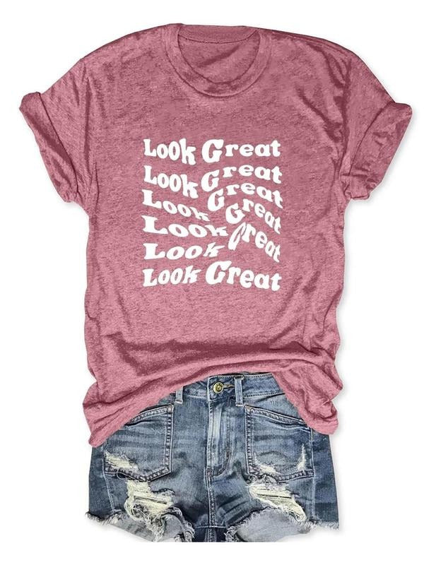 Women's Letter Print Round Neck Graphic T-shirt, Casual Short Sleeve Tee for Daily Wear, Ladies Clothes for All Seasons...